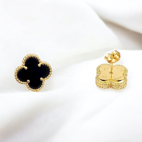 New 18k Gold Plated Alhambra Van Clover Earrings - Picture 2 of 9